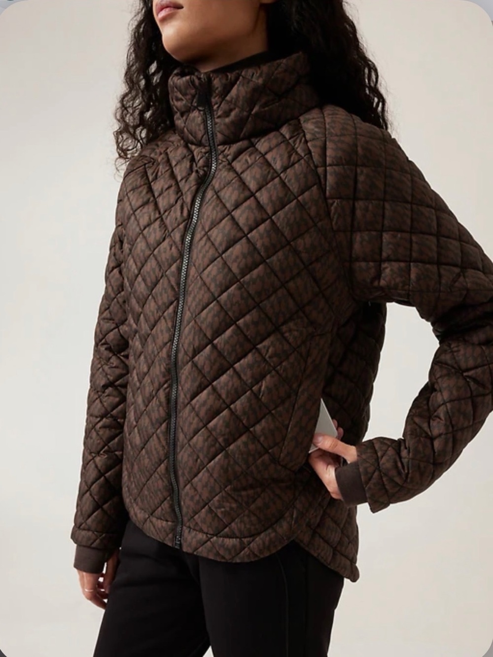 Athleta Whisper Featherless Jacket Brown Print Quilted Full Zip Size S